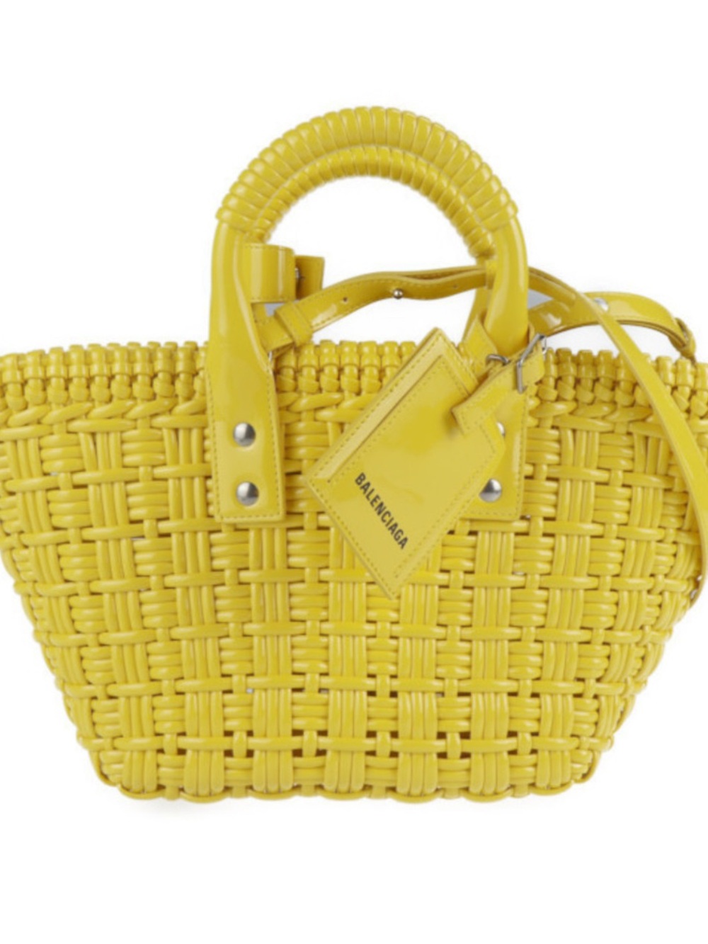 Balenciaga Bright Yellow Woven Tote with Branded Tag - Picture 5 of 5